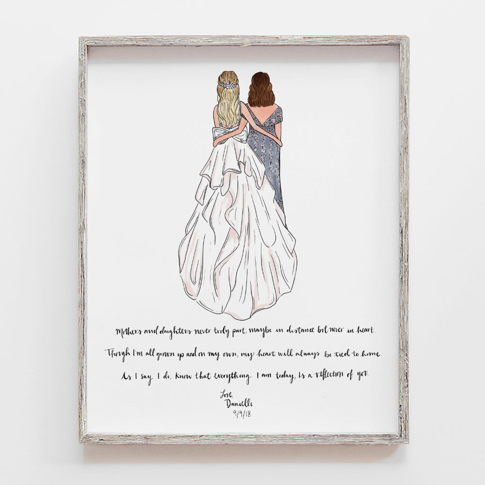 CUSTOM MOTHER OF THE BRIDE GIFT FROM DAUGHTER AND BRIDE TO MOM. ILLUSTRATION BY JESMARRIED