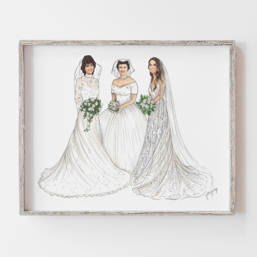 Custom three generations mother of the bride, grandmother of the bride and daughter wedding gift