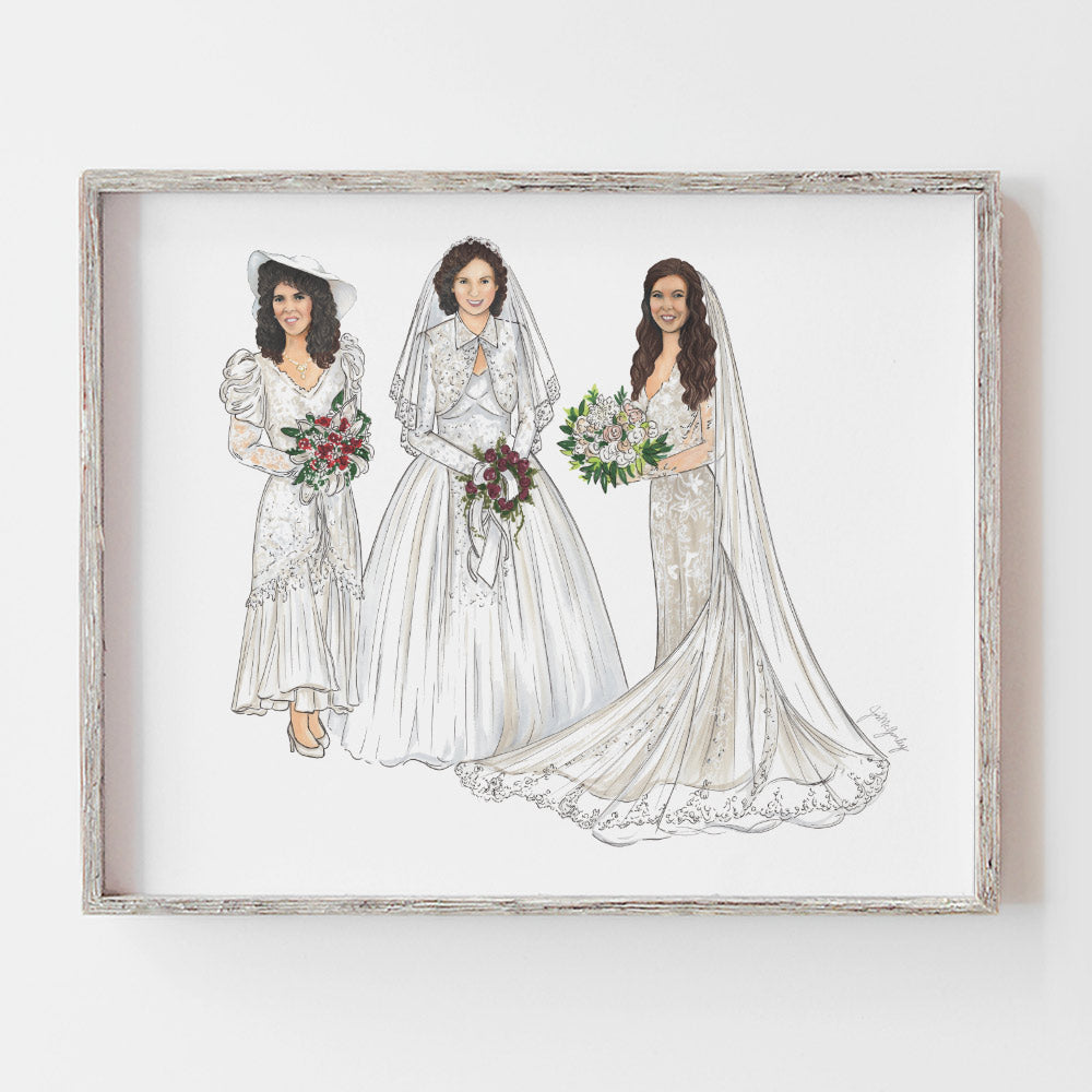 Custom three generations mother of the bride, grandmother of the bride and daughter wedding gift