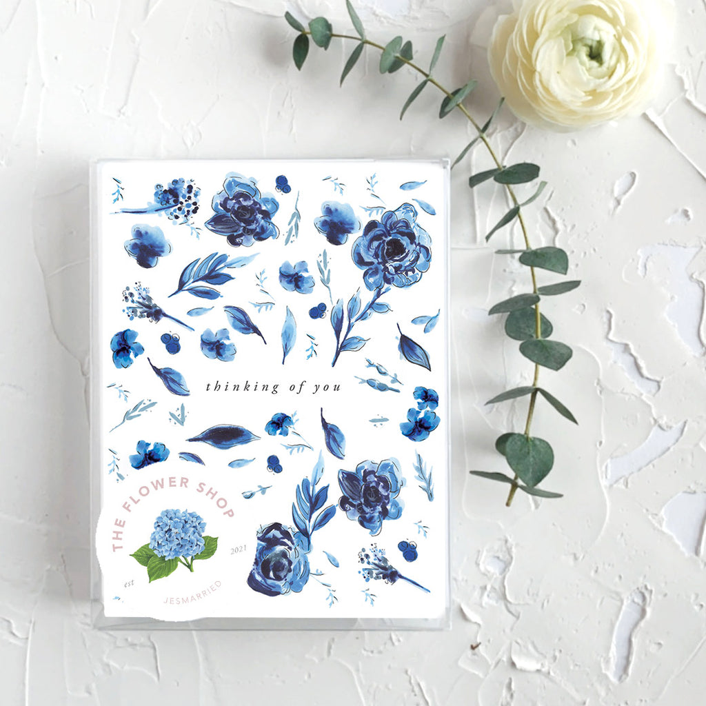 Thinking of You Delft Blue Floral Greeting Card box set of 6