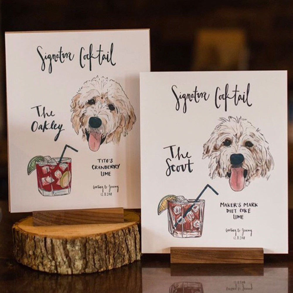  Custom signature cocktail sign with pet portrait by JesMarried