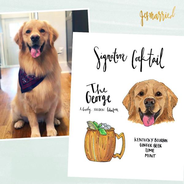 Custom signature cocktail sign to incorporate dog at wedding by jesmarried