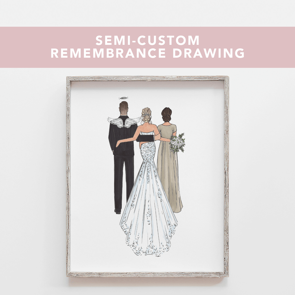 Semi-custom father and mother of the bride remembrance wedding back-facing drawing