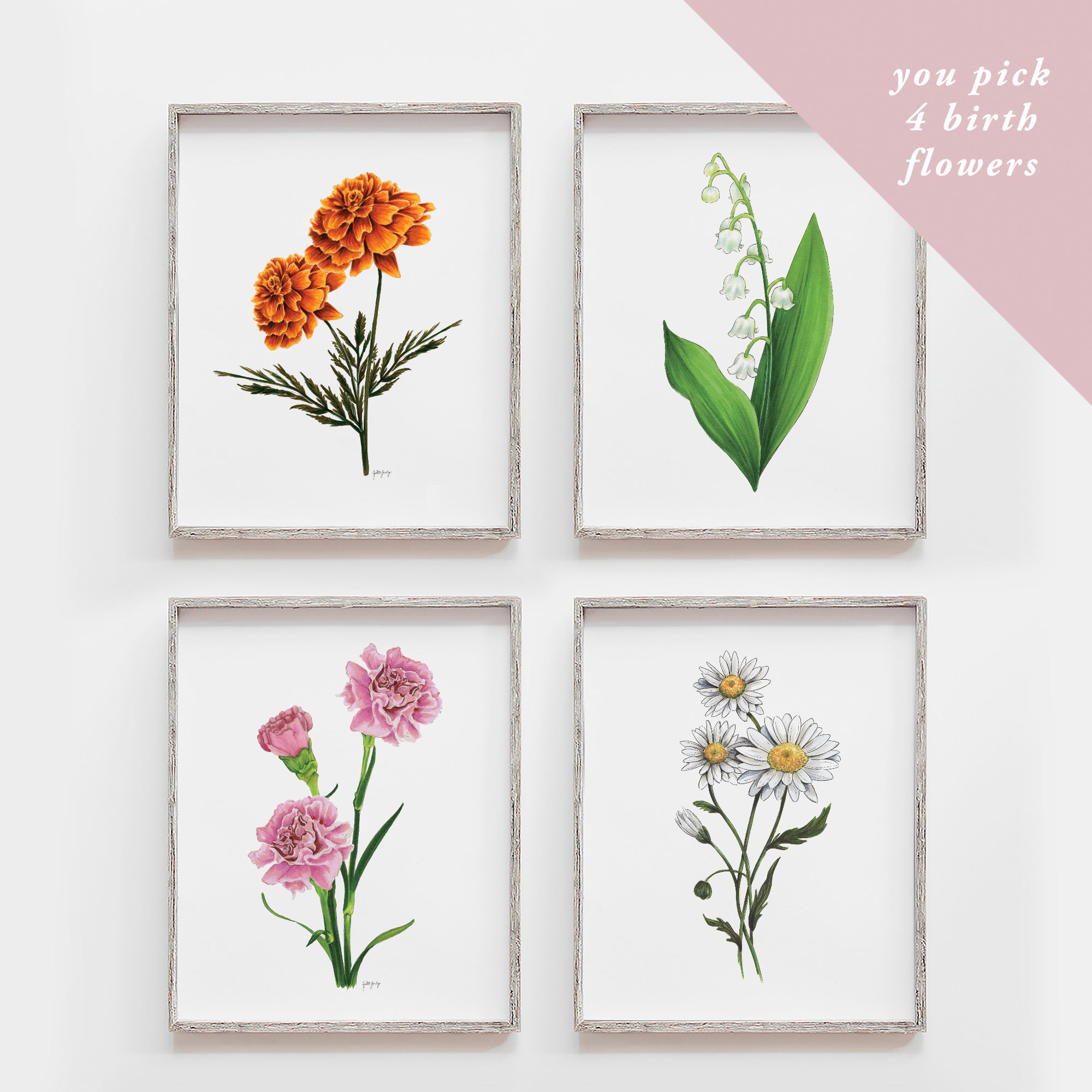 You Pick Four Birth Flowers Art Print Set | JesMarried