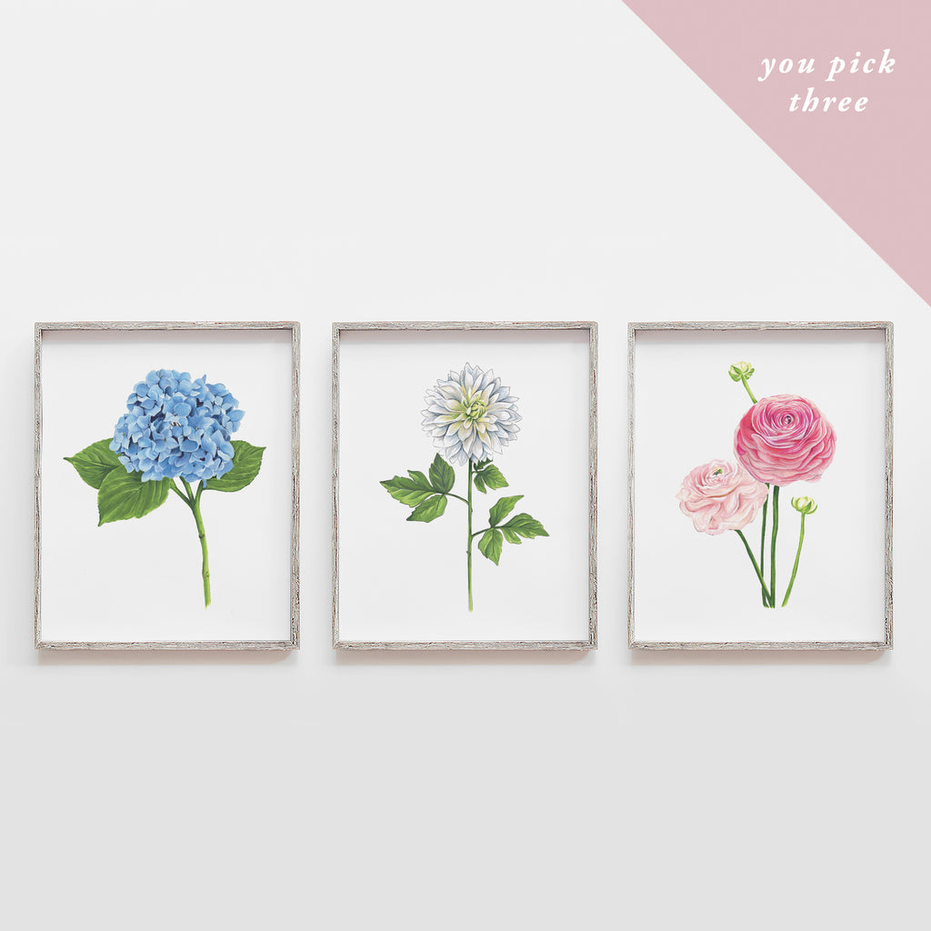 You Pick Three Flowers Art Print Set