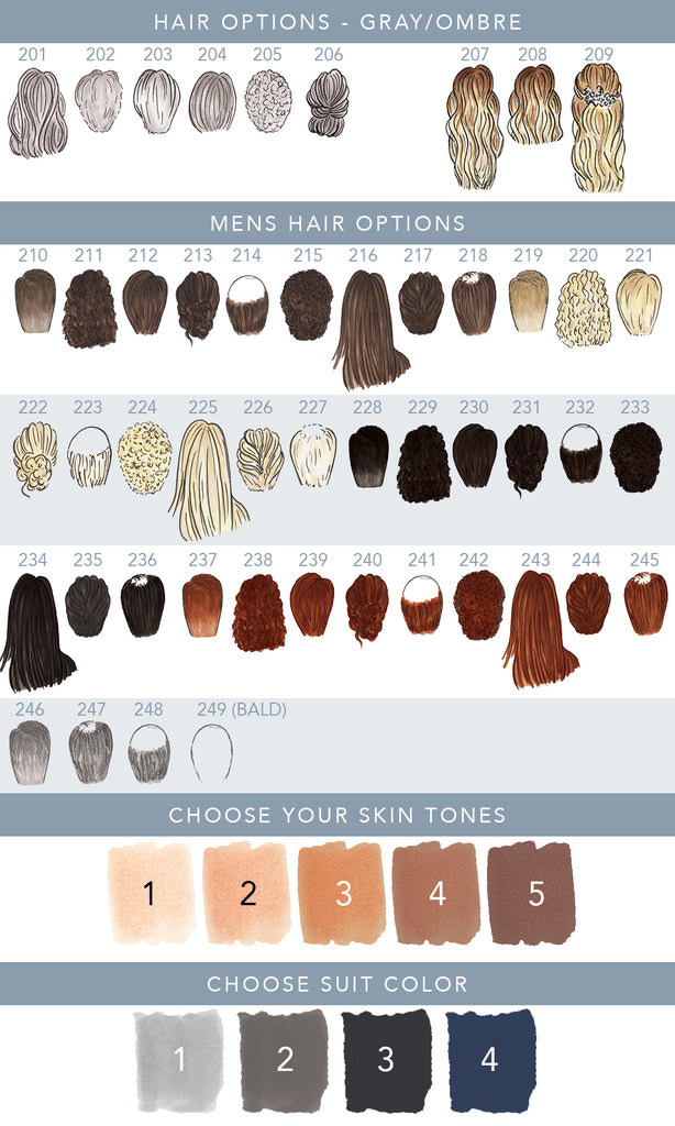 Extra hair, mens hair, skin and suit color options for bride and groom ornament