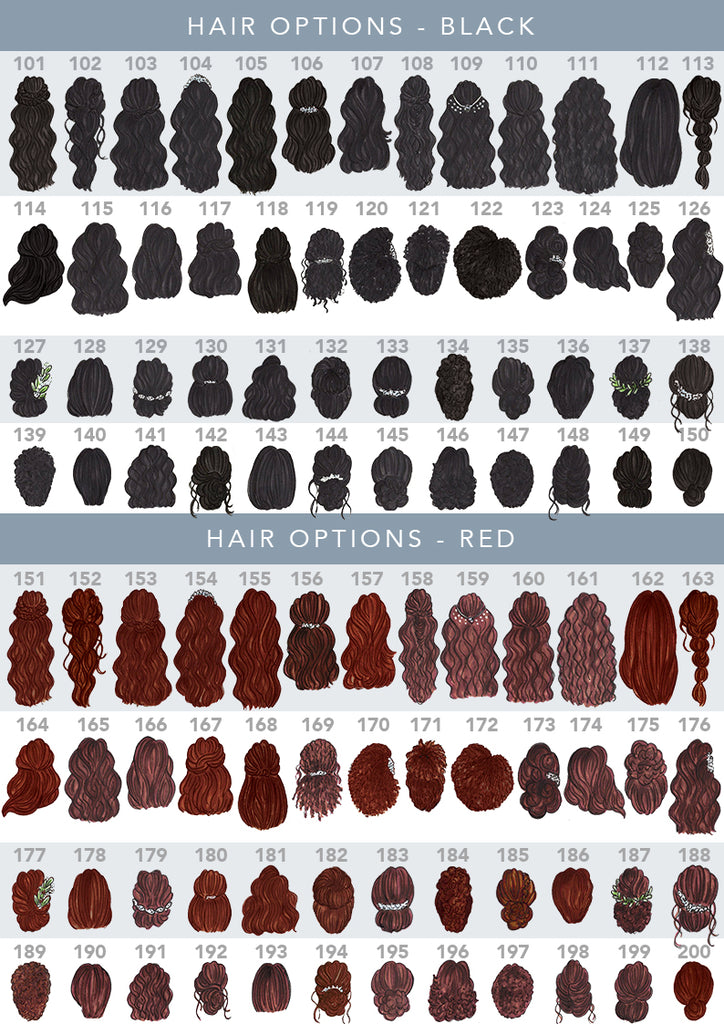 Black and Red Hair options for bride ornament