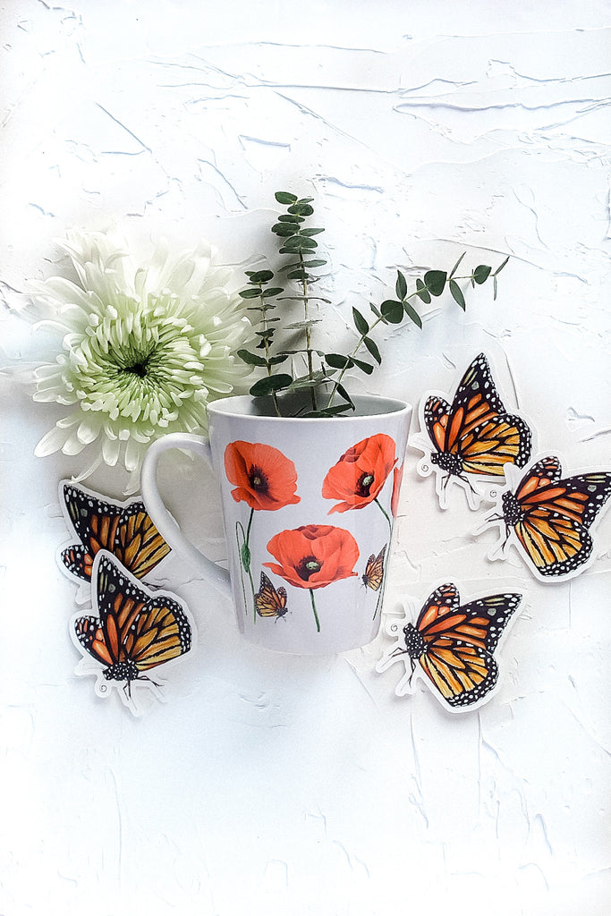Red Poppies and butterfly Mug by JesMarried