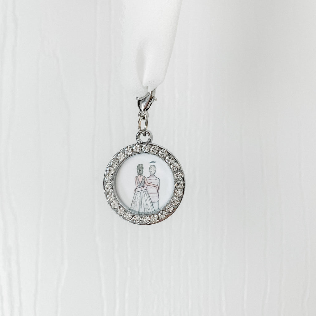 JesMarried custom remembrance drawing inside of a rhinestone charm perfect for adding to a wedding bouquet