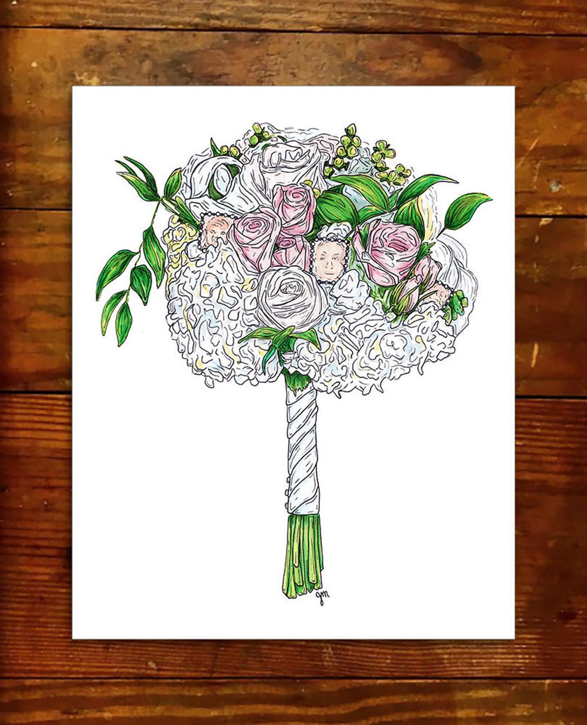 Custom drawing of wedding bouquet as a wonderful gift to a bride after the wedding by JesMarried