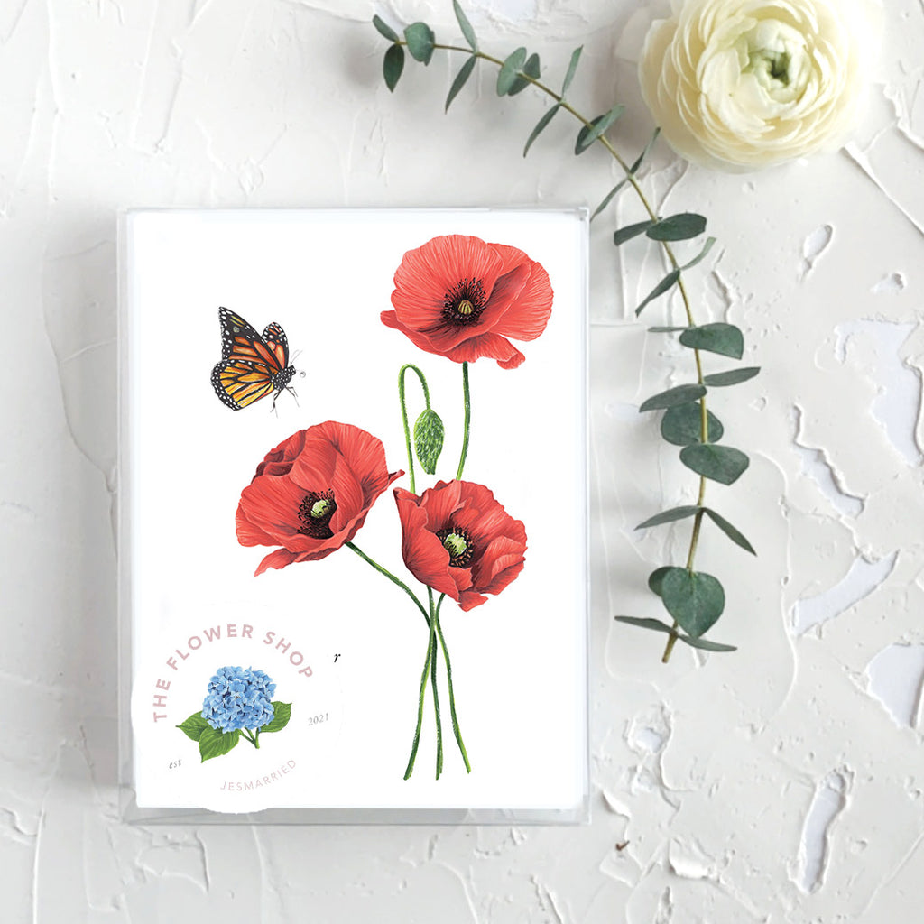 So Sorry For Your Loss red Poppies Greeting Card box set of 6