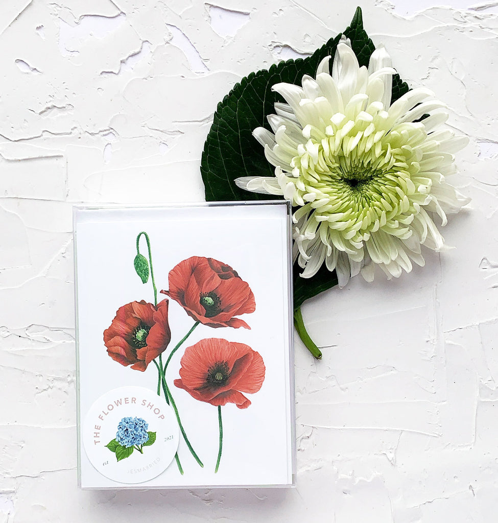 Red Poppies greeting card box set of 6 by JesMarried