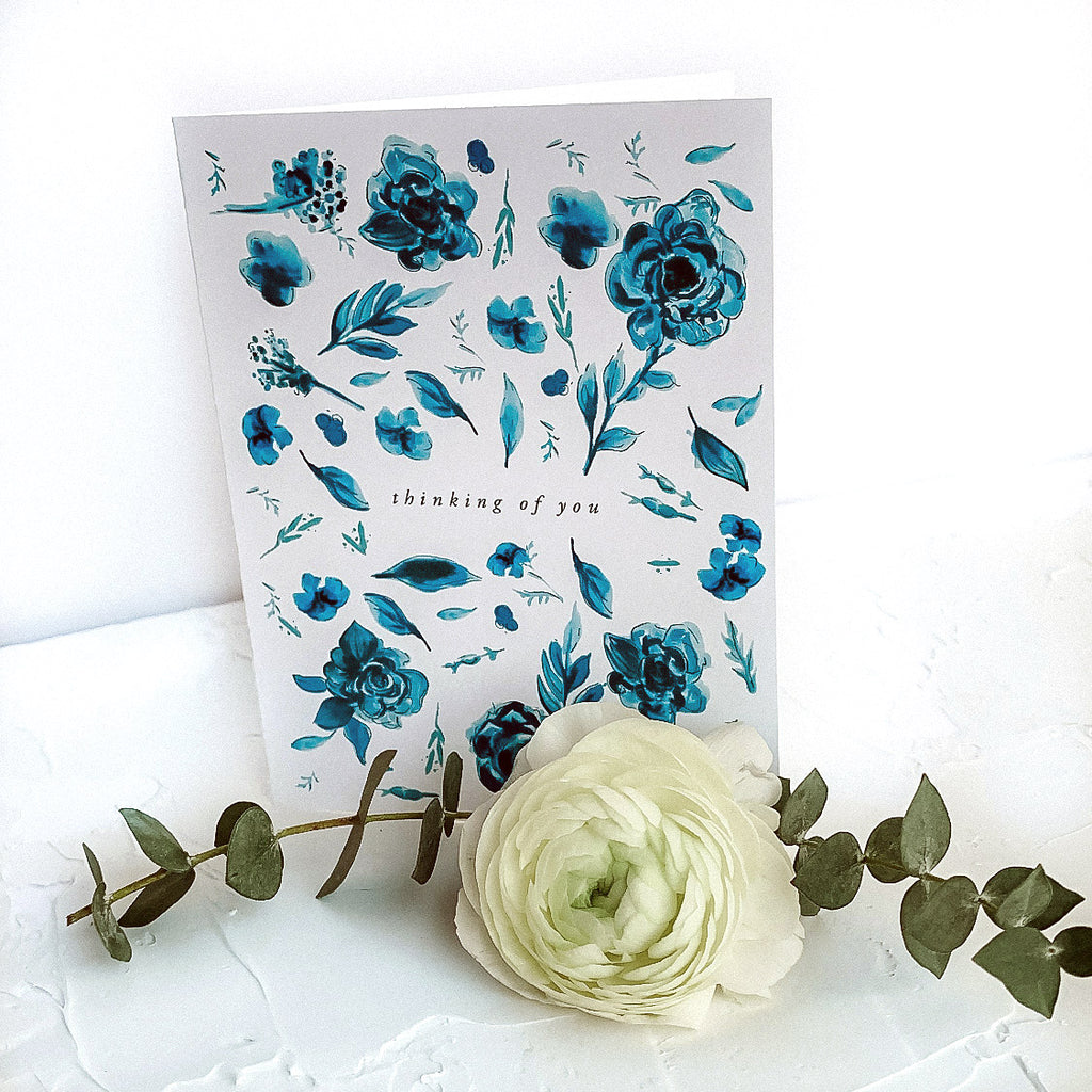 Thinking of You Delft Blue Floral Greeting Card 