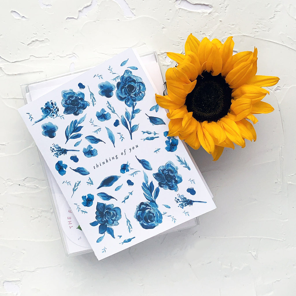 Thinking of You Delft Blue Floral Greeting Card