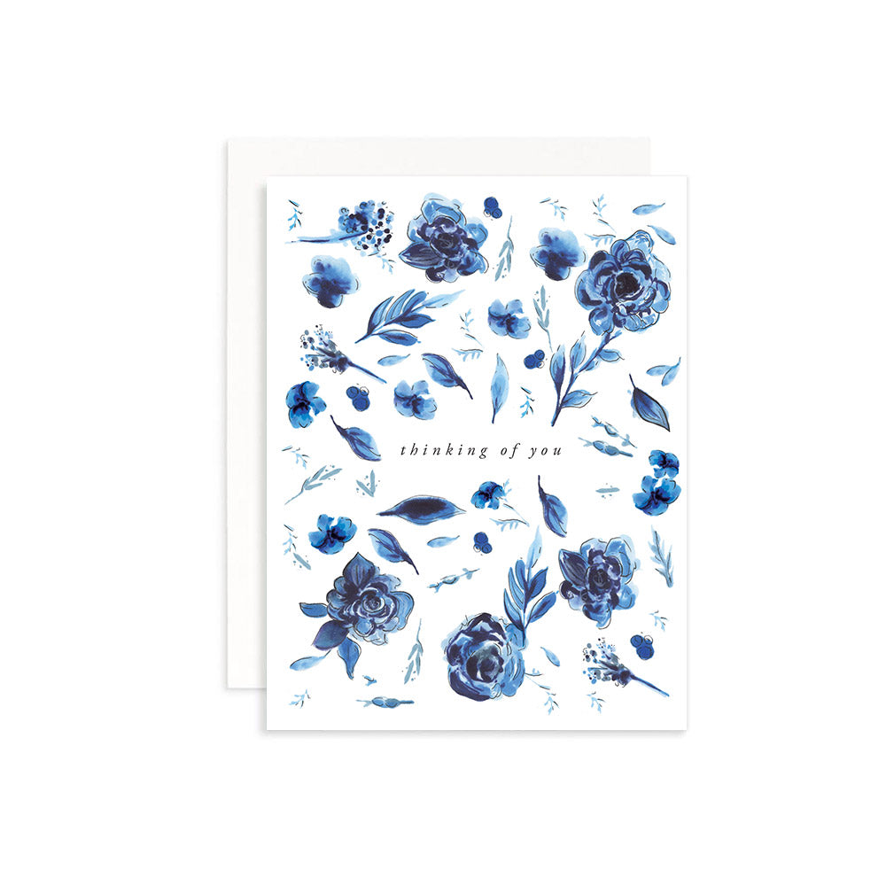 Thinking of You Delft Blue Floral Greeting Card