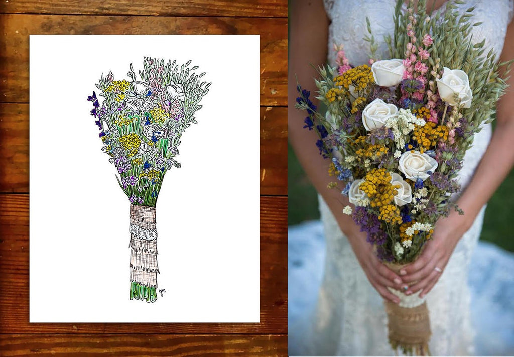 Custom drawing of wedding bouquet as a wonderful gift to a bride after the wedding by JesMarried