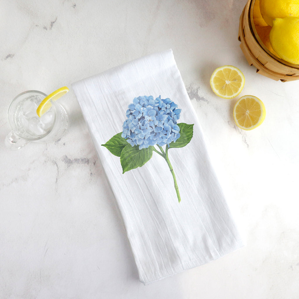 Blue Hydrangea flower art tea towel marker drawing by JesMarried