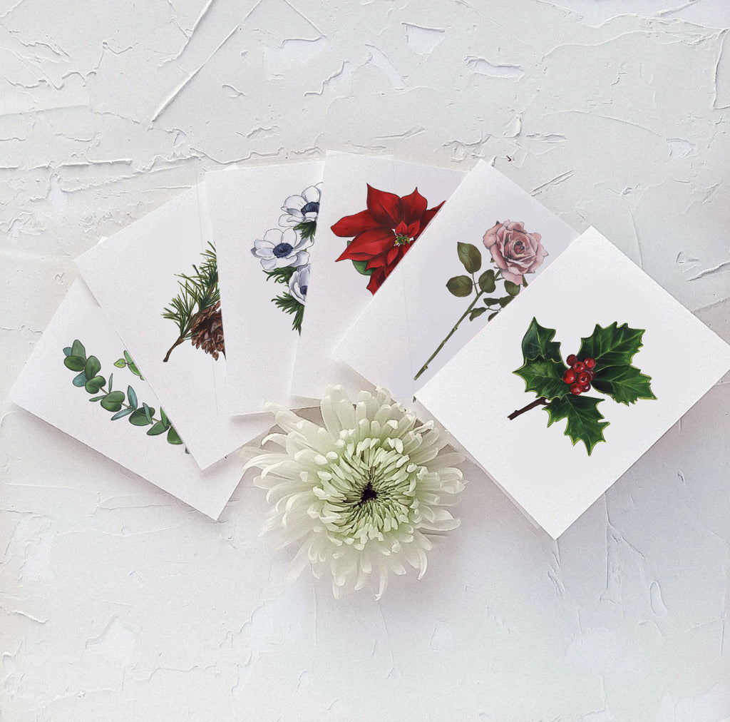 holiday christmas box set of floral greeting cards