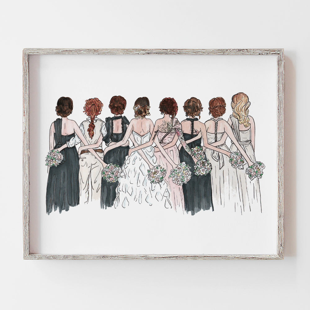 Custom drawing of bridal party as a thank you wedding day gift by JesMarried