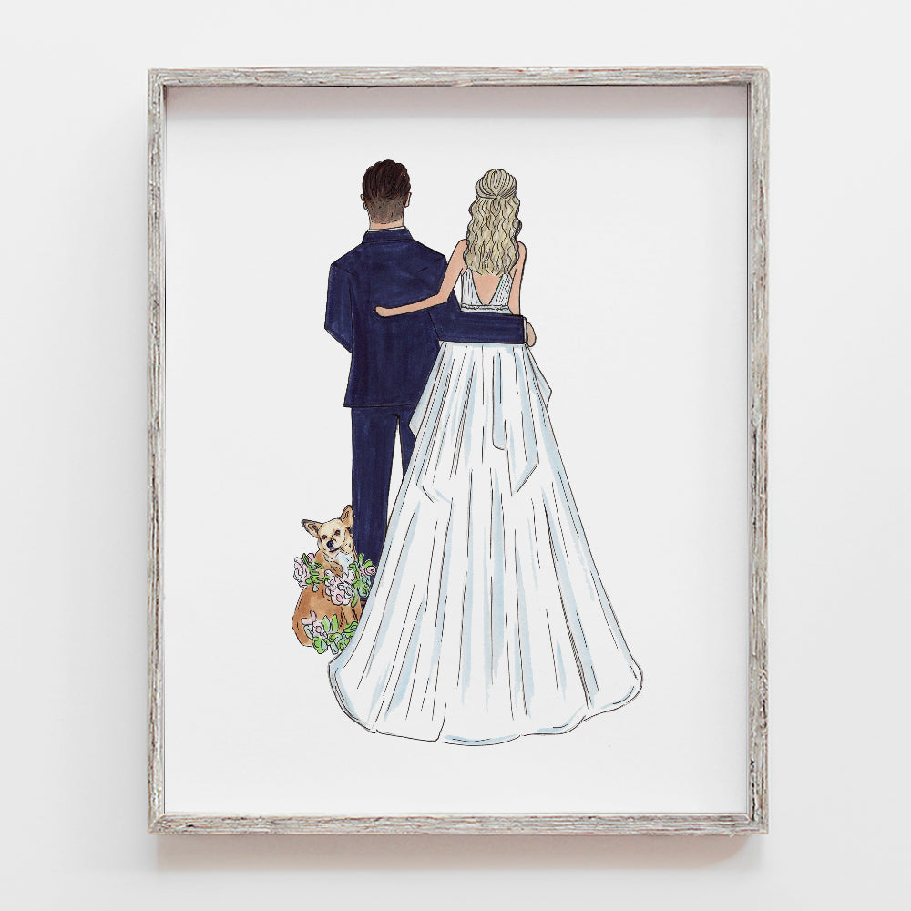 Custom drawing of bride and groom, newlyweds, mr and mrs, husband and wife for the first anniversary paper gift or wedding day gift by JesMarried