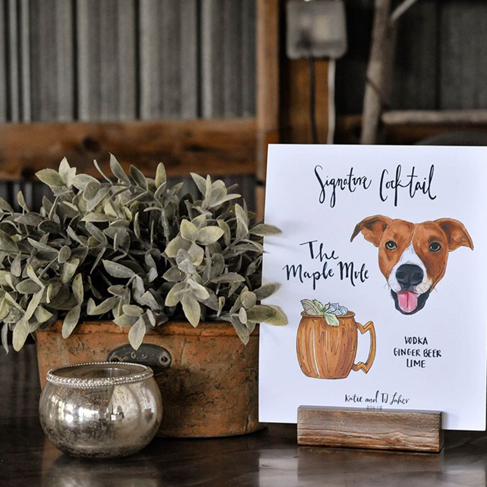 Custom signature cocktail sign to incorporate dog at wedding by jesmarried