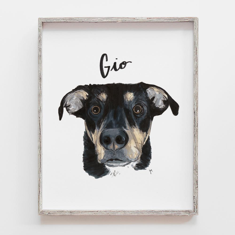 Custom pet portrait drawing of dog. This is a mutt dog illustration by JesMarried.
