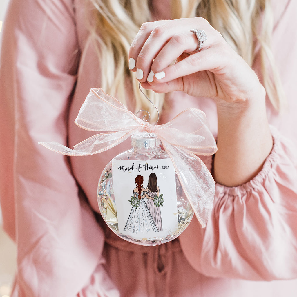 custom sister of the bride or maid of honor christmas ornament from bride to sister