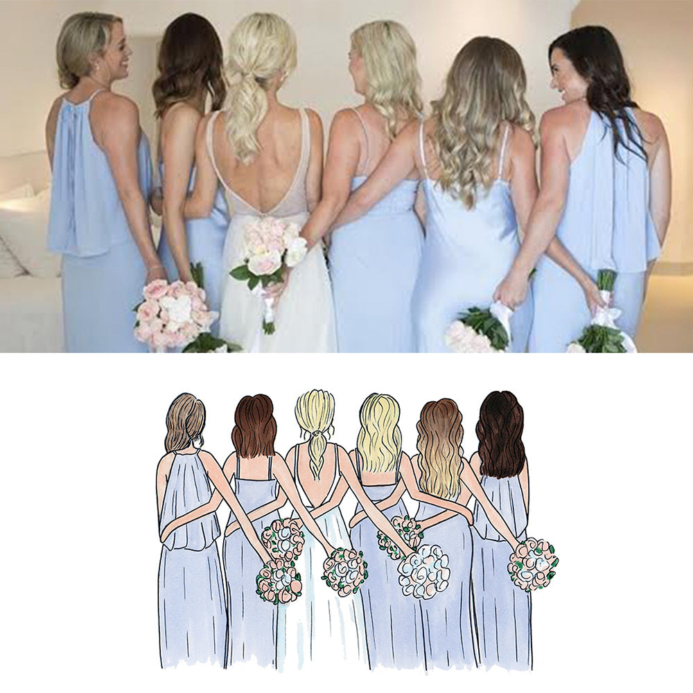 Custom drawing of bridal party as a thank you wedding day gift by JesMarried