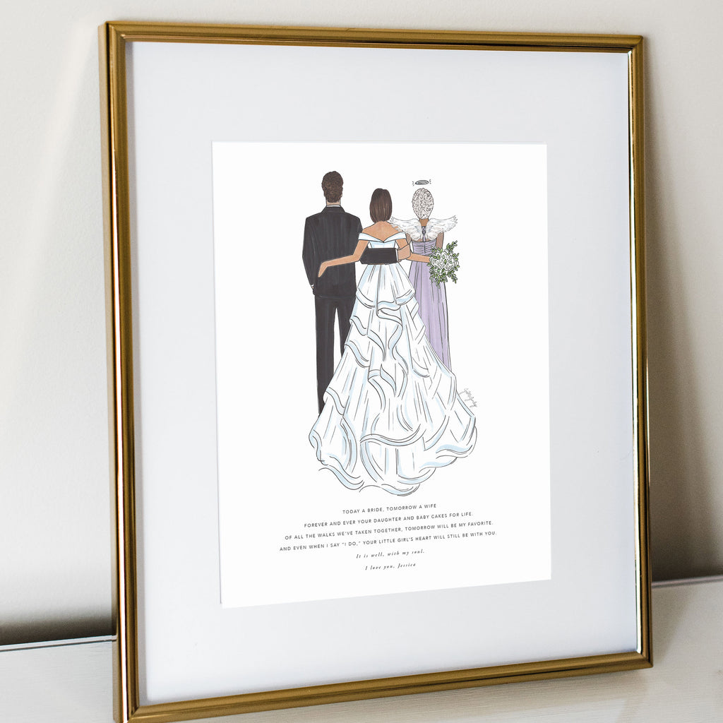 Semi-custom father and mother of the bride remembrance wedding back-facing drawing