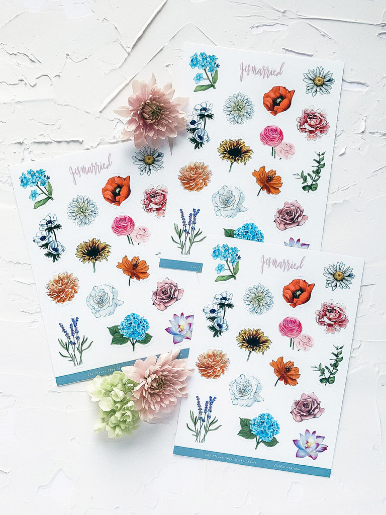 Flower sticker sheet of flower marker drawings by JesMarried